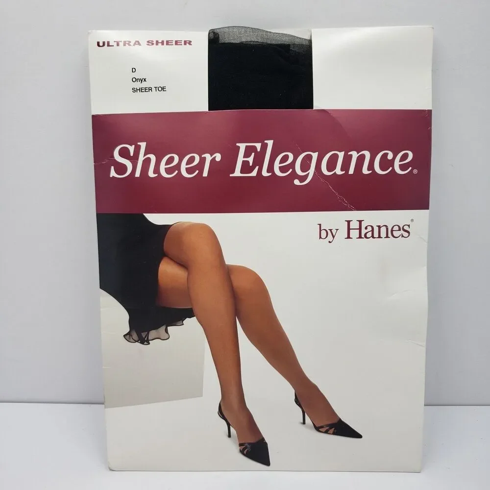 Hanes Sheer Elegance Pantyhose Vintage Onyx Black Ultra Sheer D Sheer Toe NOS